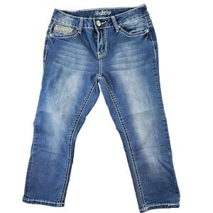 Love Indigo Premium Womens Capri Jeans Blue Embellished Pockets 8